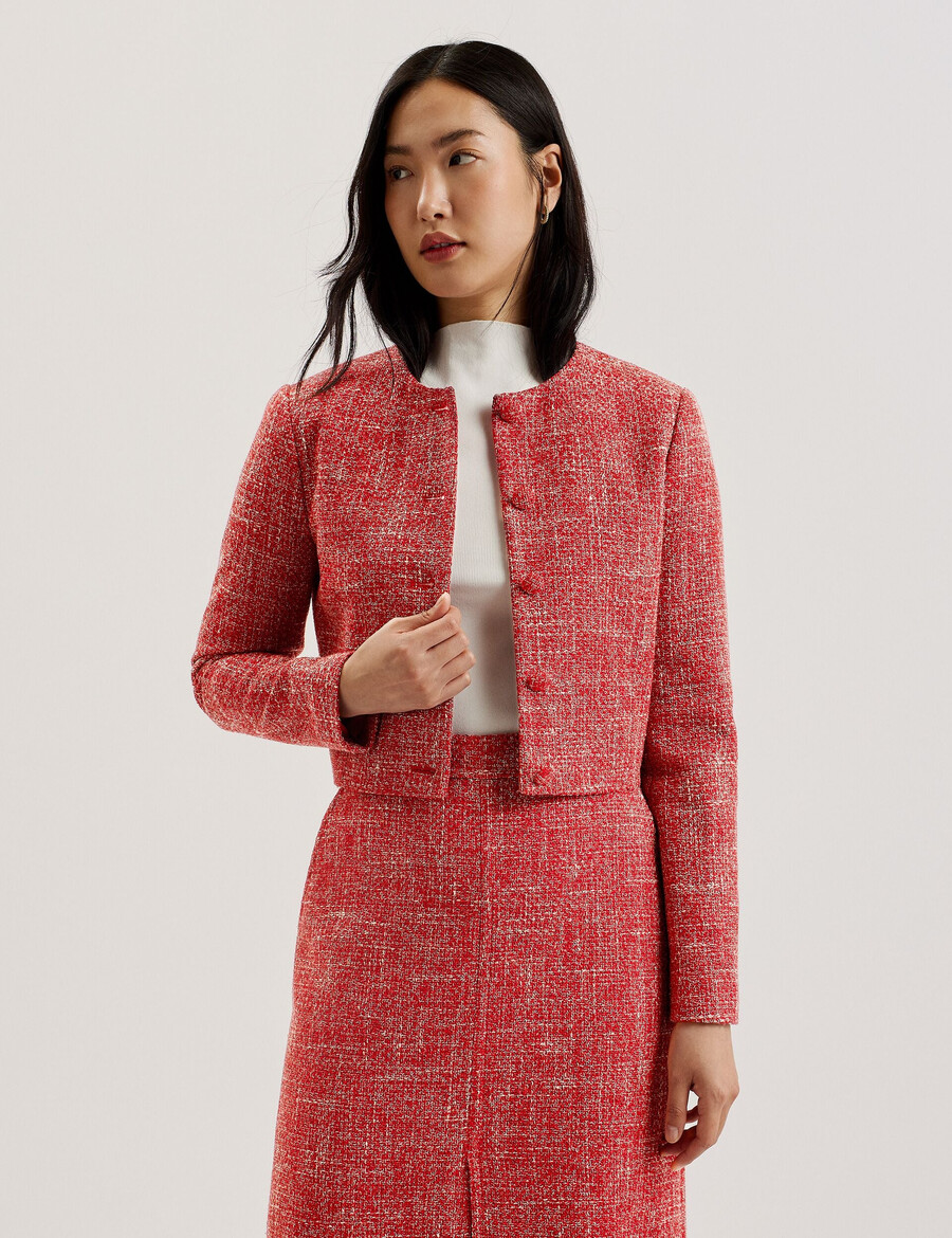 sumi - cropped boucle jacka med rund hals