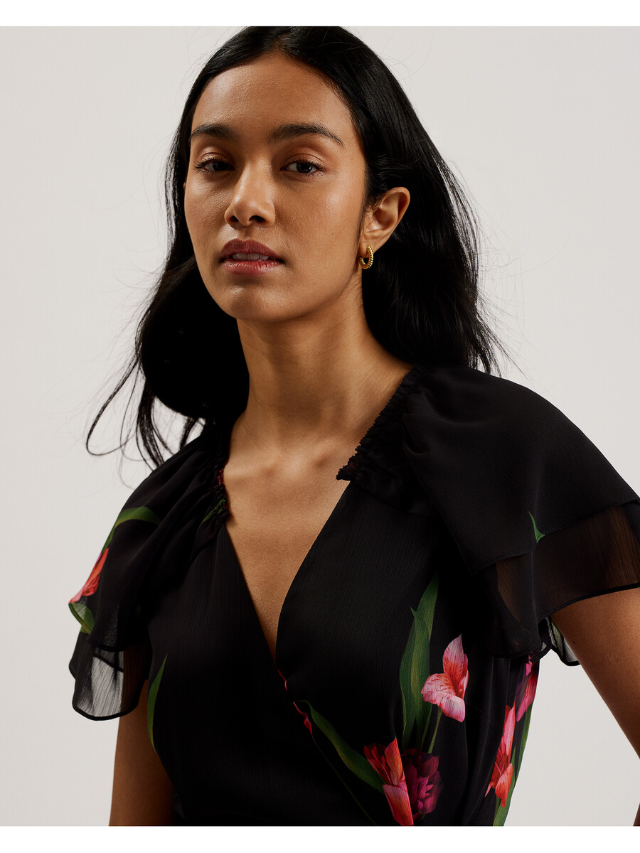 fasnia - blommig angel sleeve wrap mini klänning