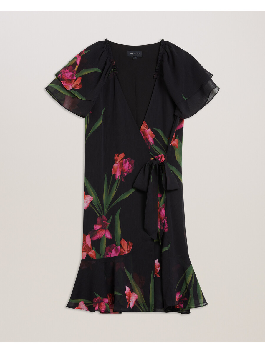 fasnia - blommig angel sleeve wrap mini klänning