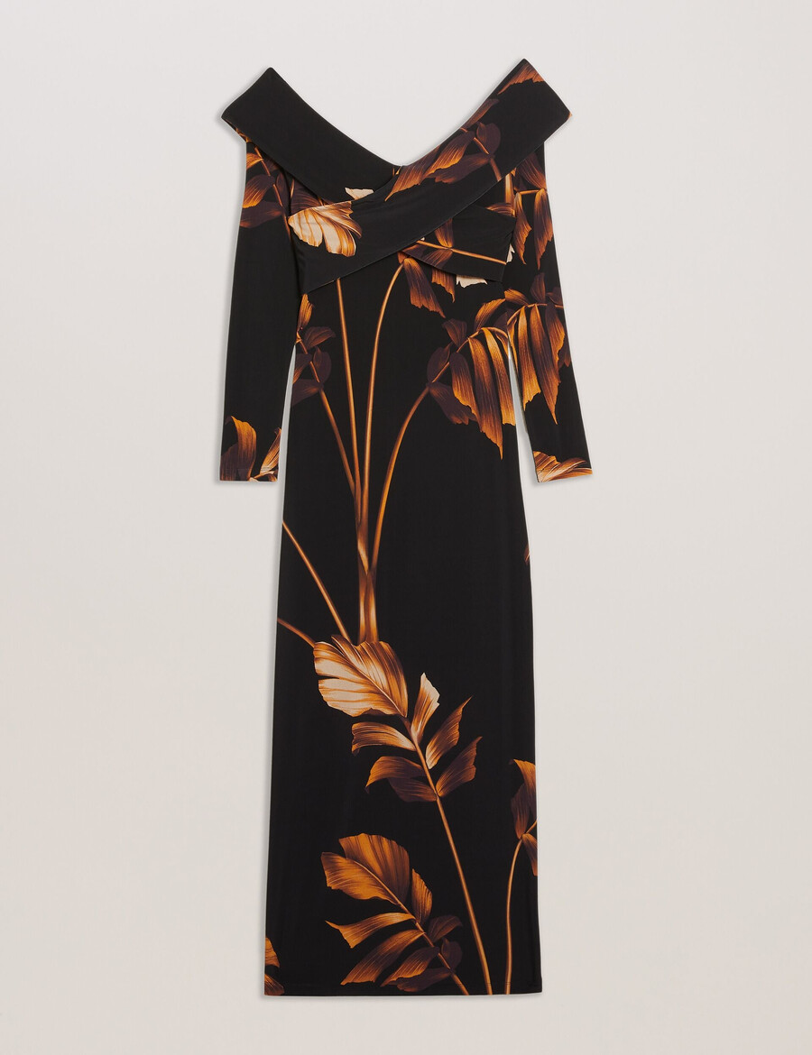 josefen - tryckt bardot långärmad midiklänning