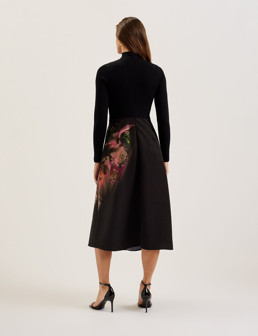 asnes - stickad bodice midiklänning med tryckt kjol