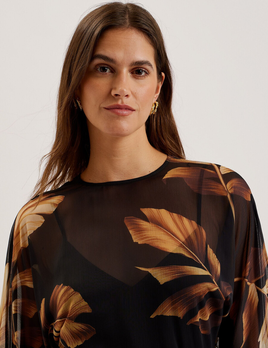 elster - miniklänning i chiffong med tryck med knytband i midjan