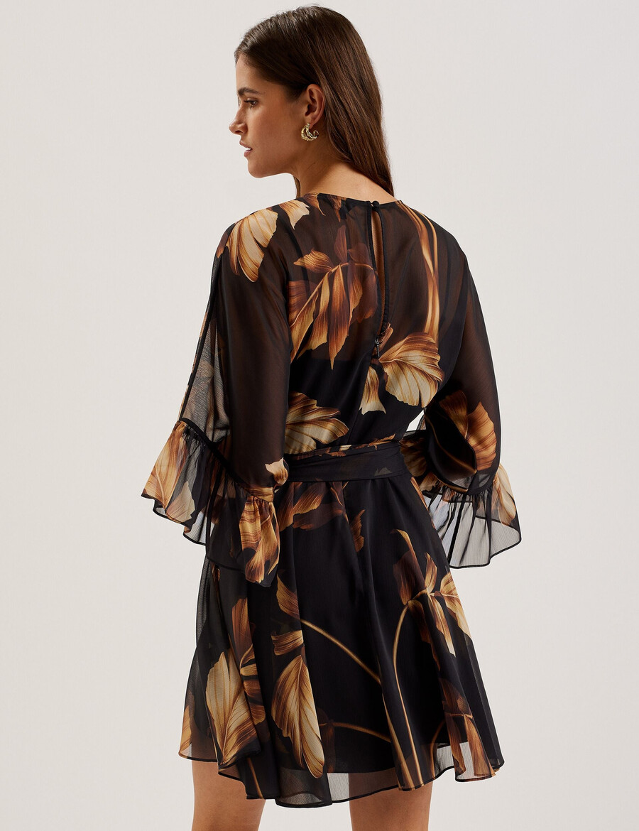 elster - miniklänning i chiffong med tryck med knytband i midjan