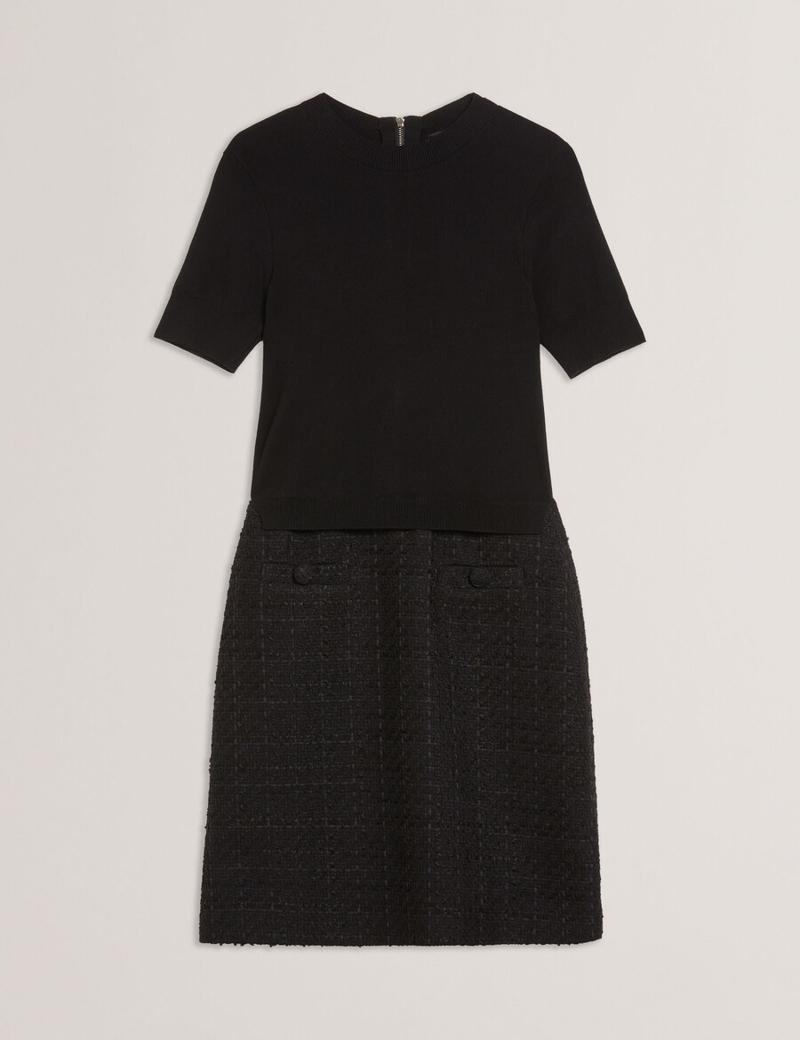 komam - boucle a-line miniklänning med stickad livstycke