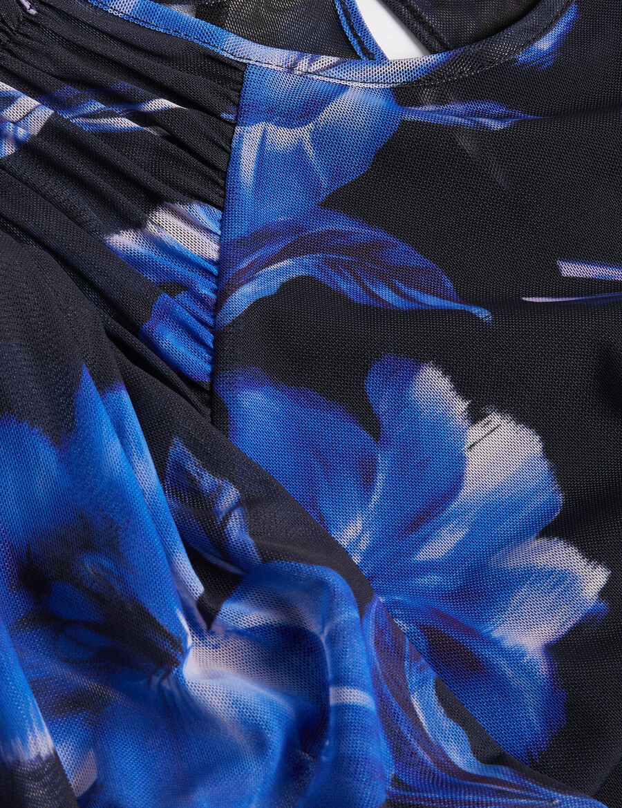 carmall - blommig puff sleeve mesh mini klänning