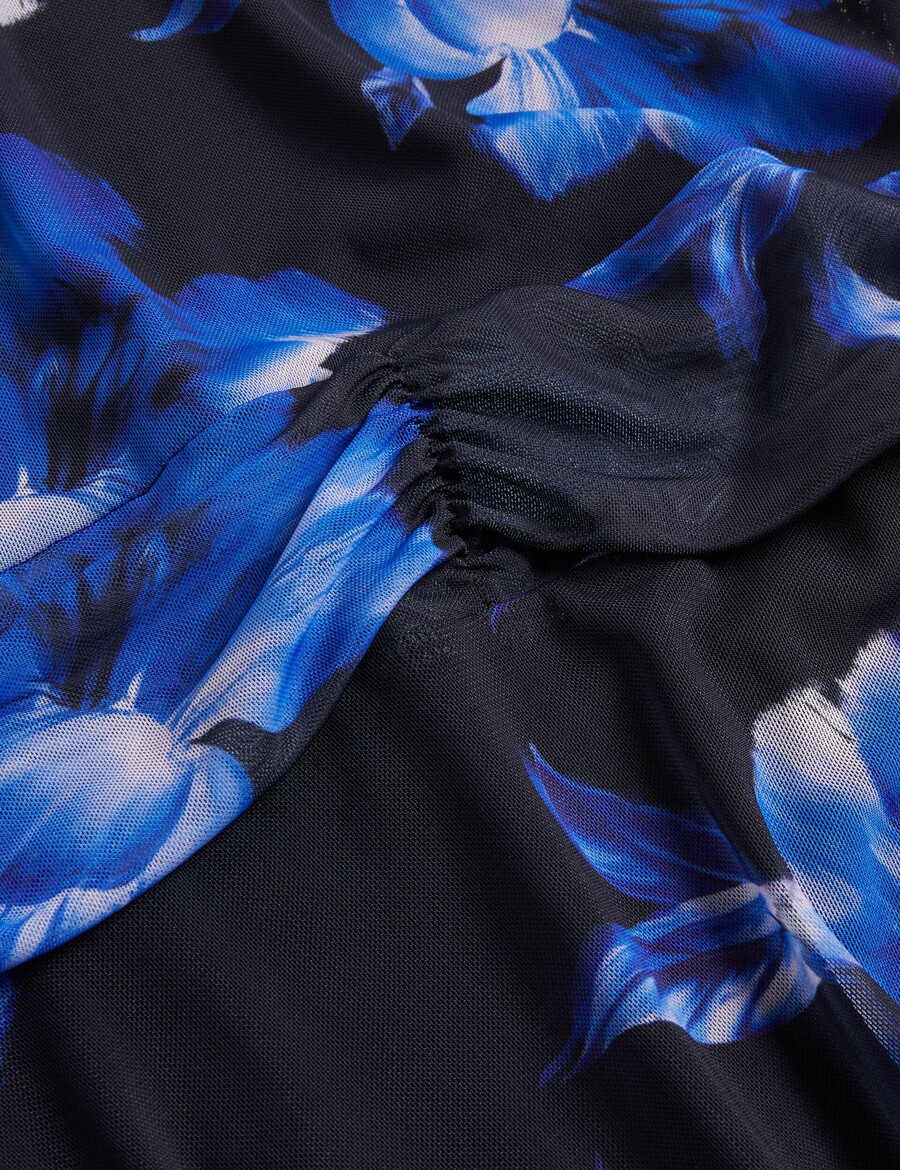 carmall - blommig puff sleeve mesh mini klänning