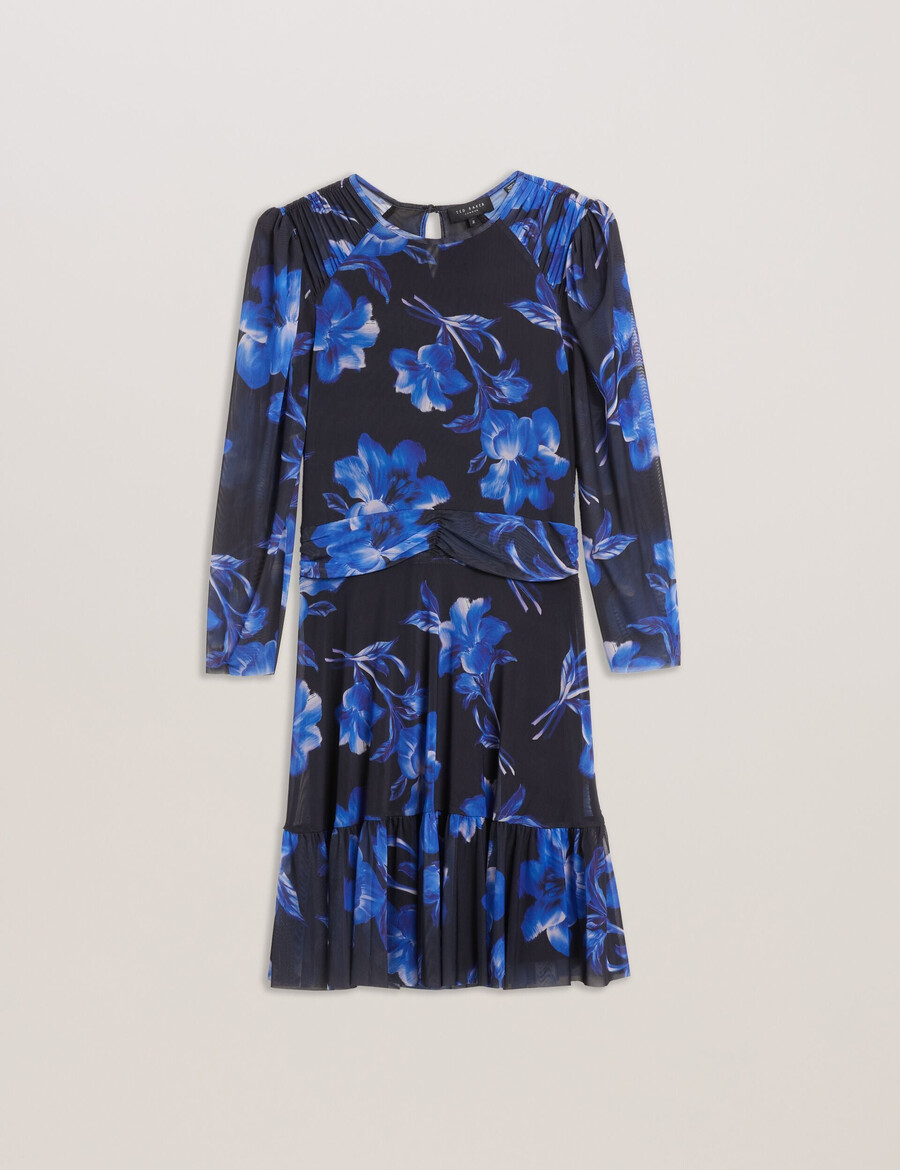 carmall - blommig puff sleeve mesh mini klänning