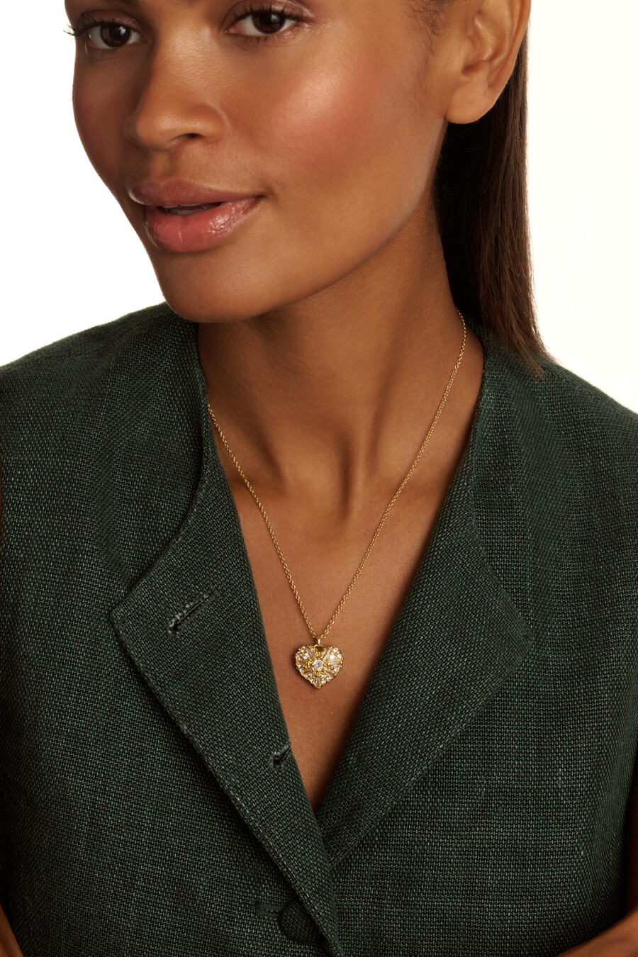 cherish - crystal cluster heart locket pendant halsband