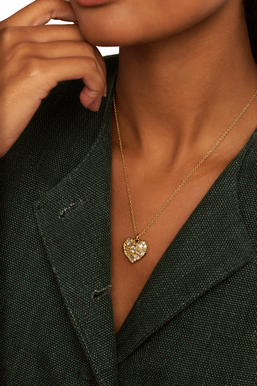 cherish - crystal cluster heart locket pendant halsband