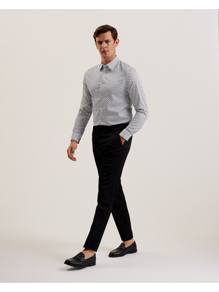joshhy - slim fit geometrisk långärmad skjorta