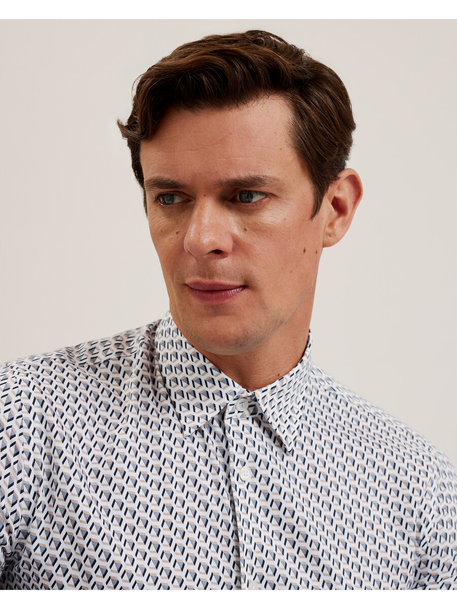 joshhy - slim fit geometrisk långärmad skjorta
