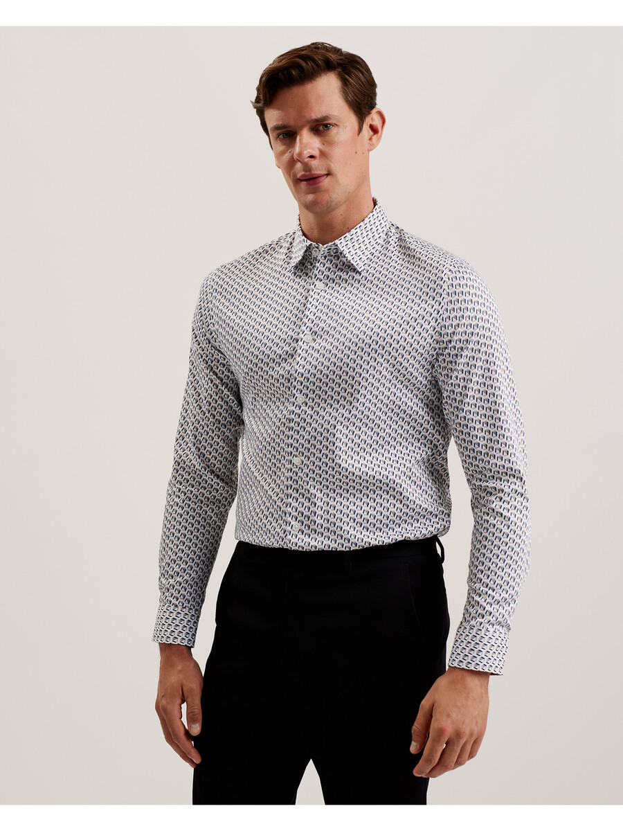 joshhy - slim fit geometrisk långärmad skjorta