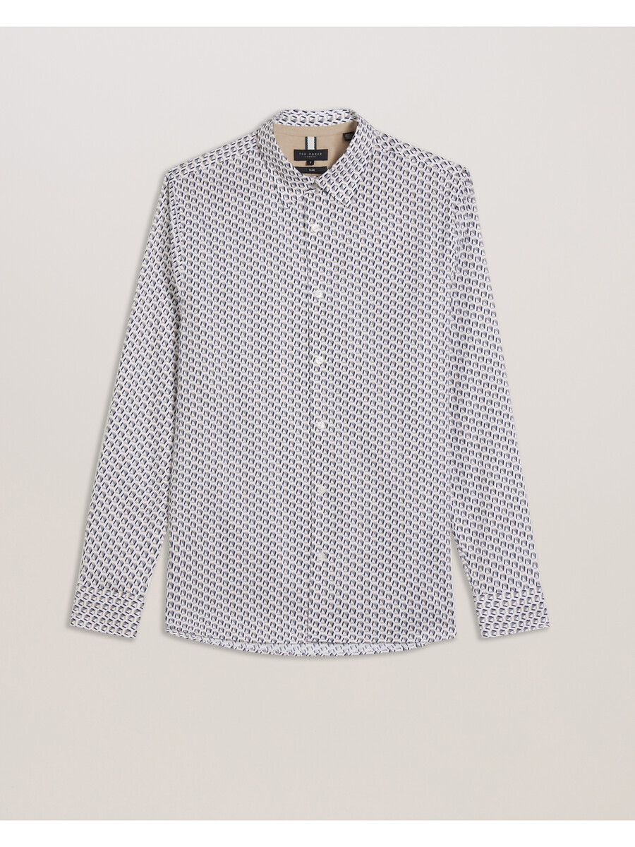 joshhy - slim fit geometrisk långärmad skjorta