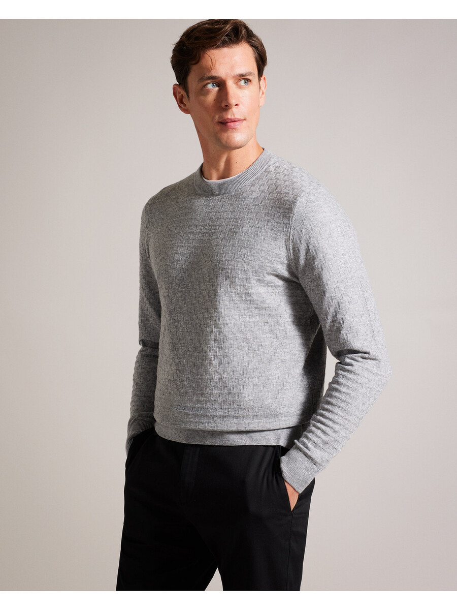 loung - texturerad t-stickad tröja med rund hals