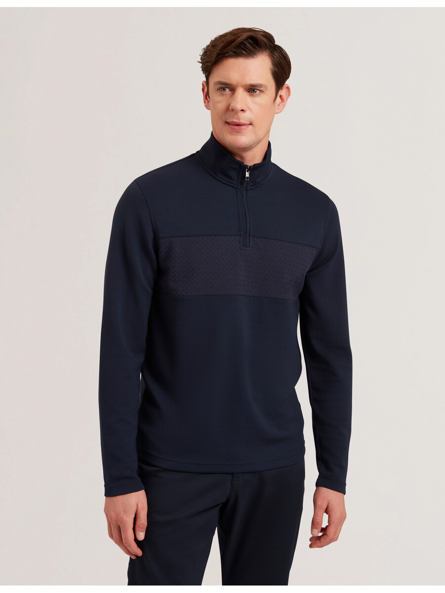 simonea - textured panel modal sweatshirt med halv dragkedja