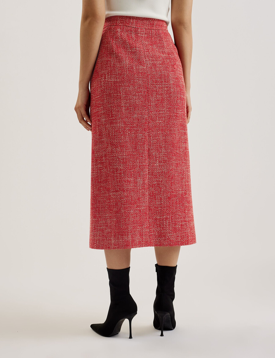 sumis - skräddarsydd boucle midikjol med slits fram