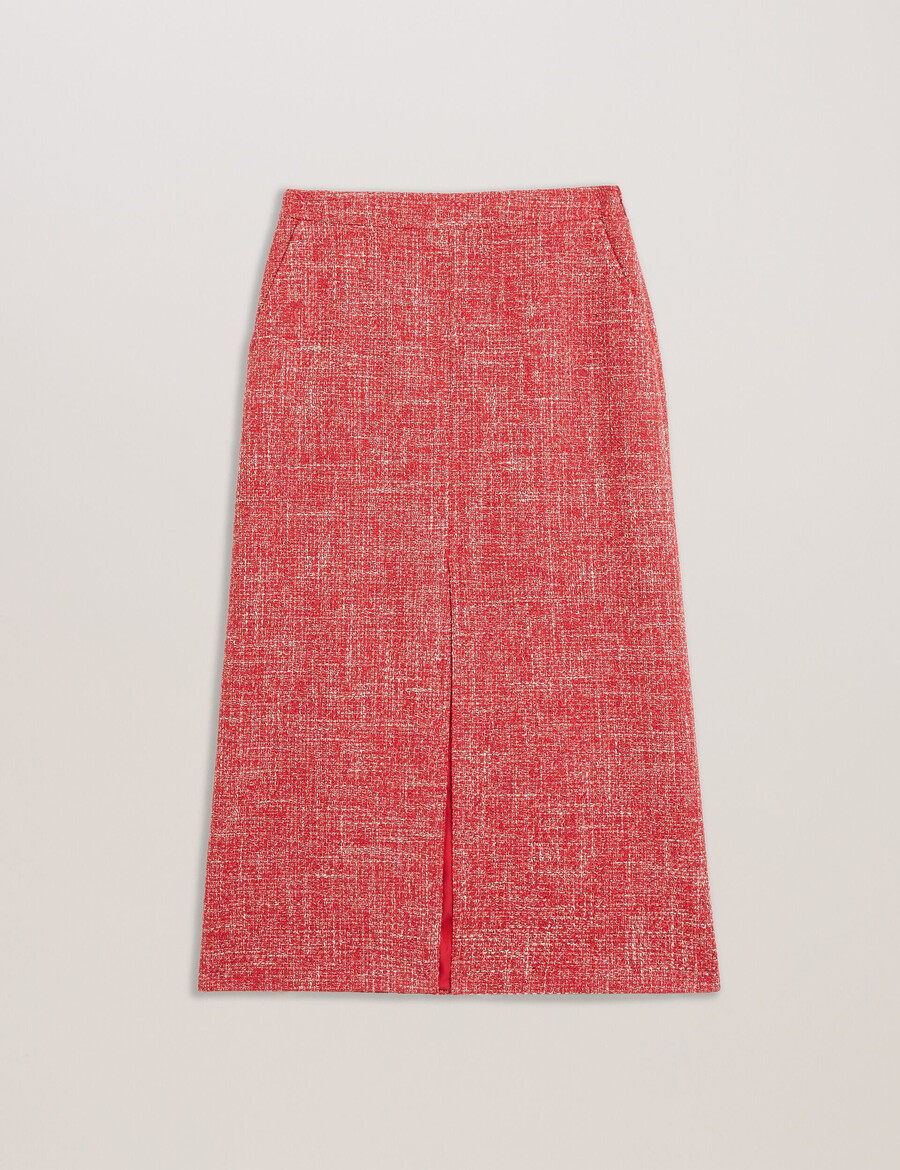 sumis - skräddarsydd boucle midikjol med slits fram