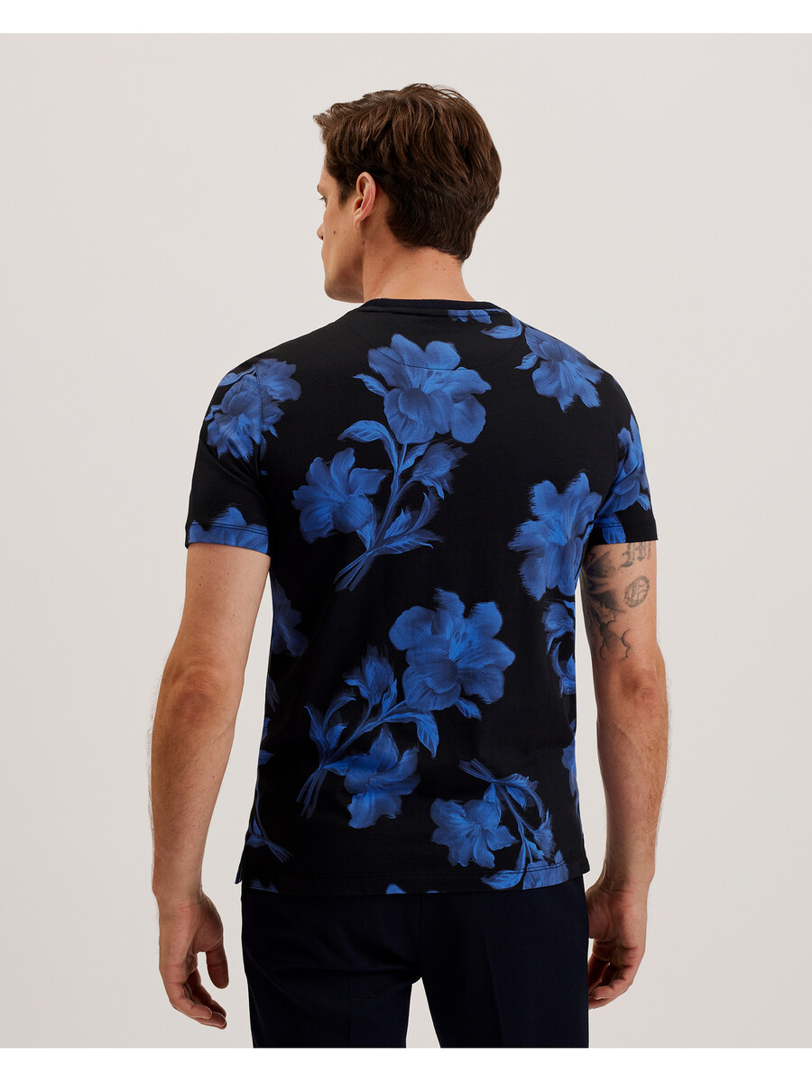 vendis - t-shirt i bomull med kontrastblommigt tryck
