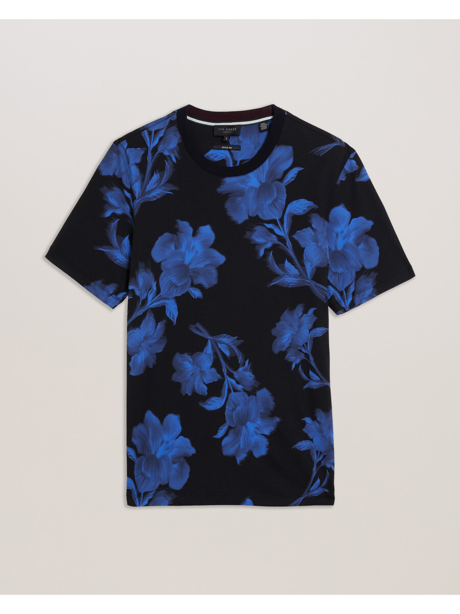 vendis - t-shirt i bomull med kontrastblommigt tryck