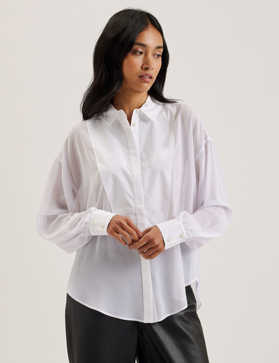 lechosa - bib front sheer long sleeve blus