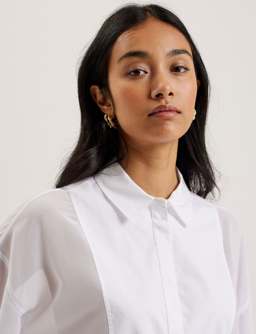 lechosa - bib front sheer long sleeve blus