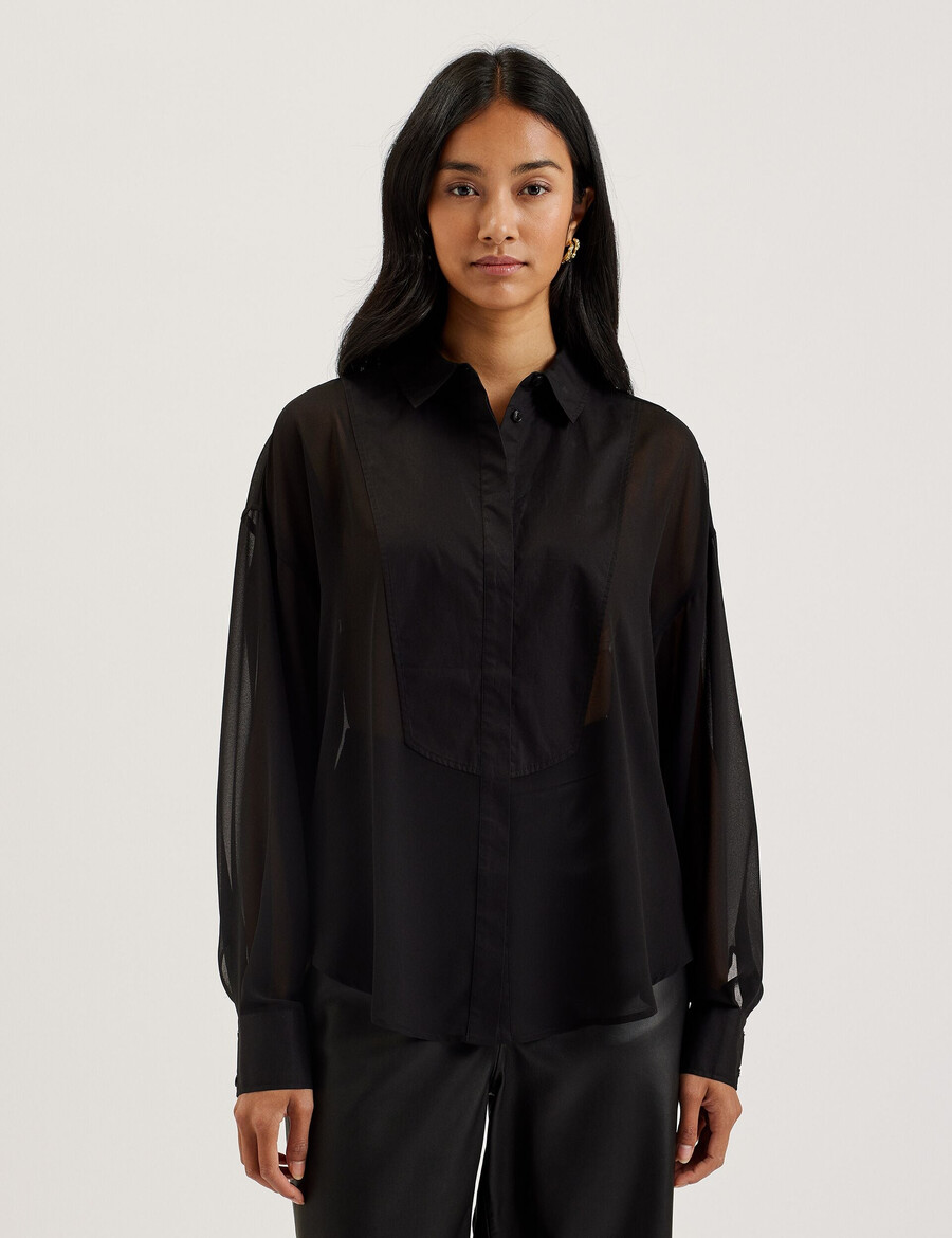 lechosa - bib front sheer long sleeve blus