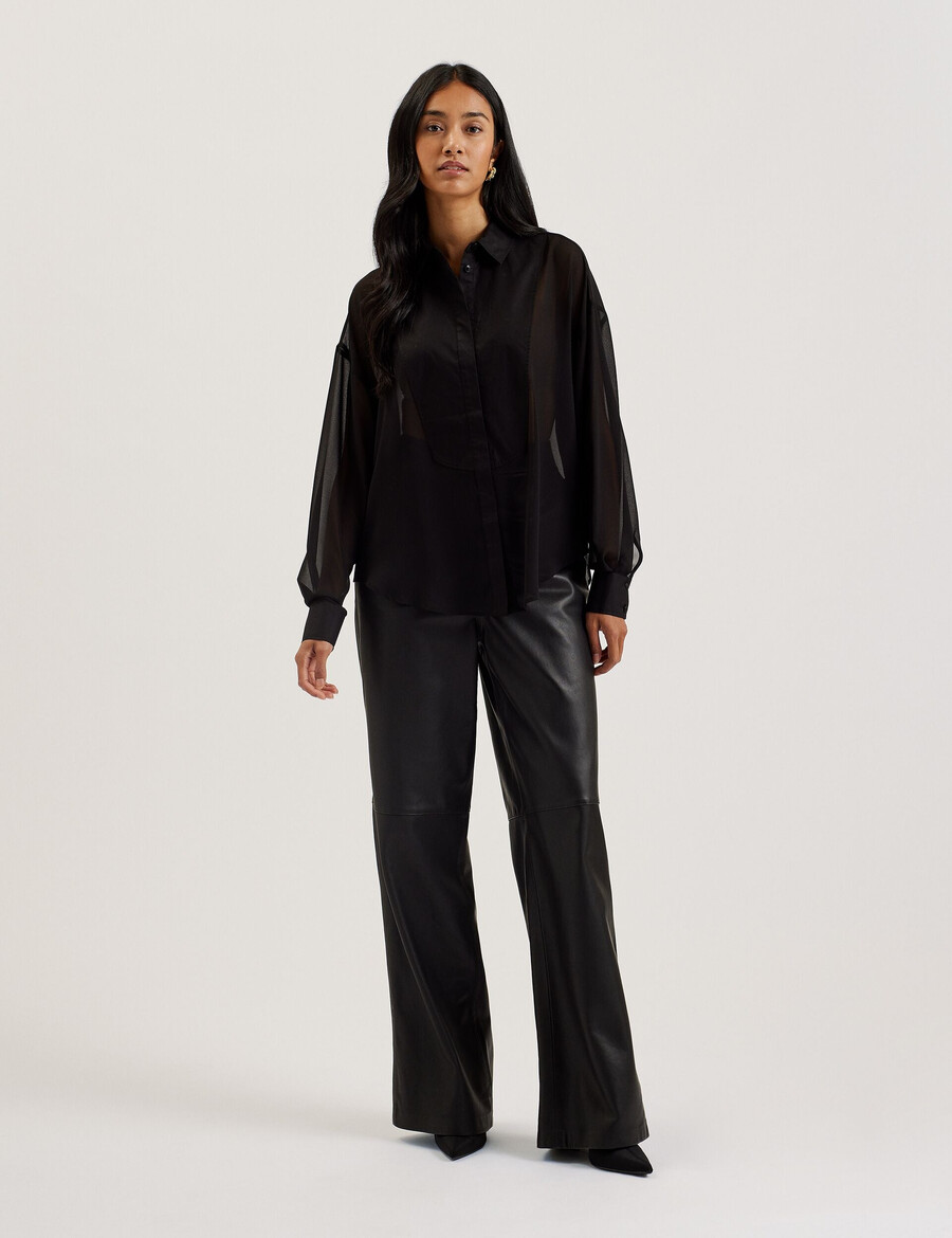 lechosa - bib front sheer long sleeve blus