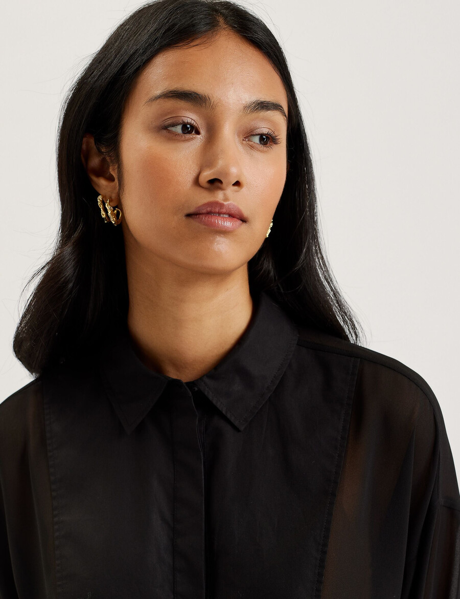 lechosa - bib front sheer long sleeve blus