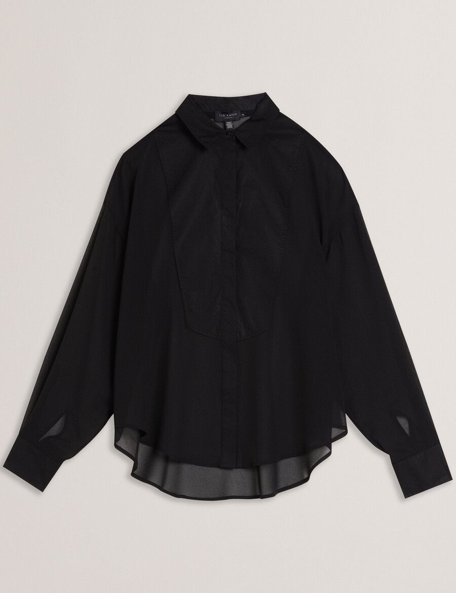 lechosa - bib front sheer long sleeve blus