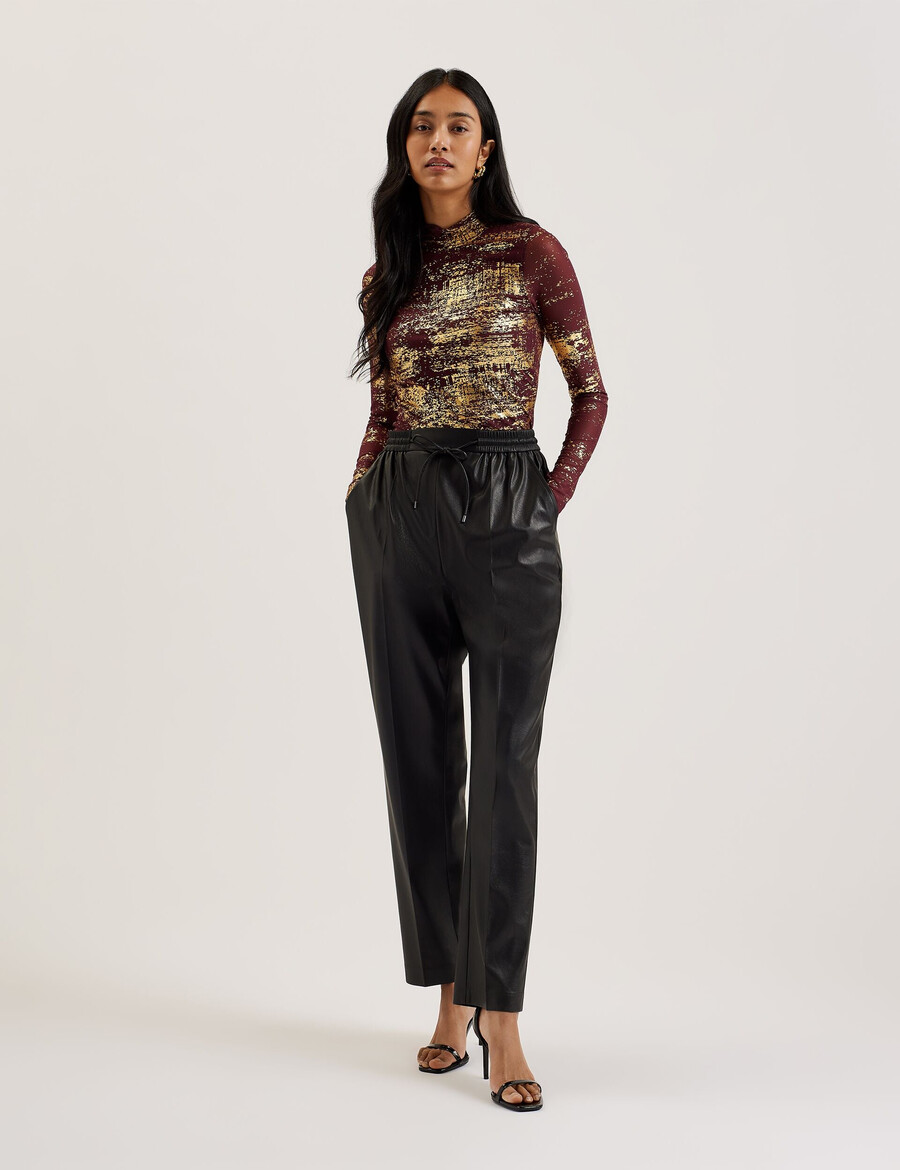 sofiy - foil print high neck mesh top