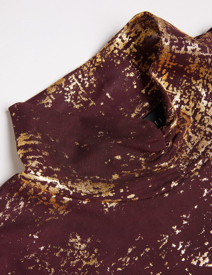 sofiy - foil print high neck mesh top