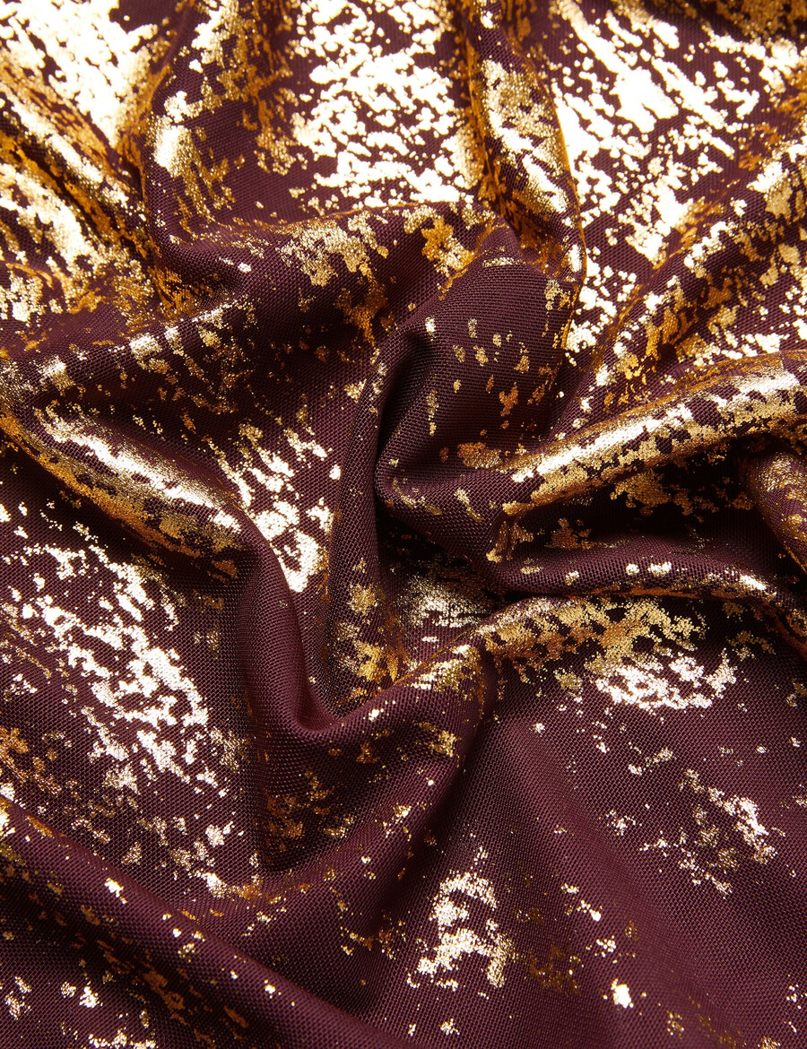 sofiy - foil print high neck mesh top