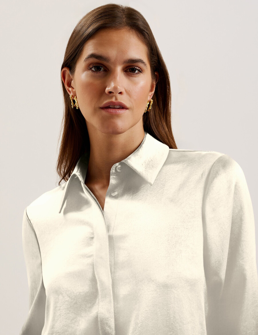 sonora - satin longline covered placket blus